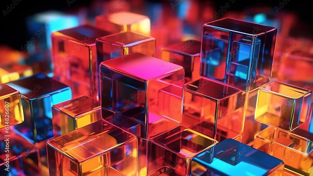 Poster abstract background from metal cubes with random offset effect. generative ai