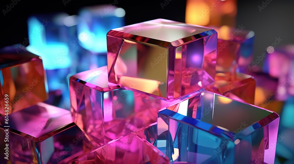 Poster abstract background from metal cubes with random offset effect. generative ai