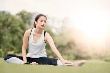 Woman Yoga - relax in nature. beauty woman doing yoga at home. woman practising yoga at home..