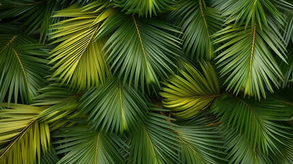 Tropical green leaf pattern background. Palm top down view seamless. Seamless repeating pattern of soft and gentle botanical palm leaves. Realistic 3D illustration. Generative AI