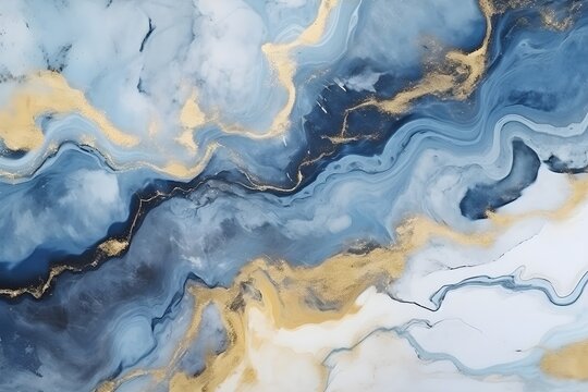 Abstract marble wallpaper background, luxury marble texture gold, and blue tone, created with Generative AI technology