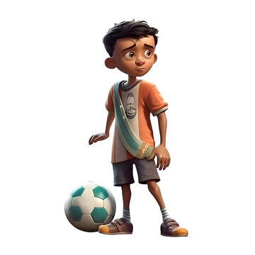 3d illustration of a boy with a soccer ball isolated on white background