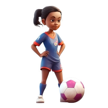 Illustration of a little girl with soccer ball on a white background