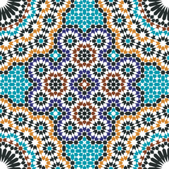 Seamless geometric pattern in Arabic style Zellij in colors