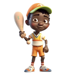 3D Render of an African American Boy with a baseball bat and cap