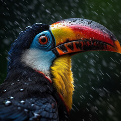 Obraz premium portrait of a toucan in the rain