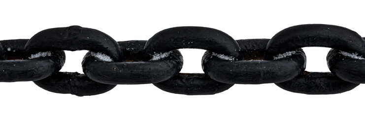 Rusty ship's chain on a white background in the snow. metal chain