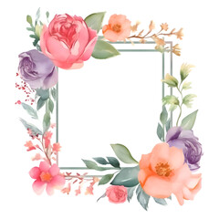 Beautiful vector watercolor floral frame with roses and eucalyptus