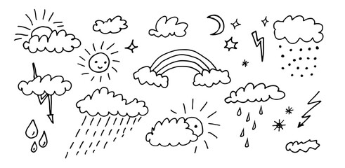 Obraz premium Set of weather icons in the doodle style.