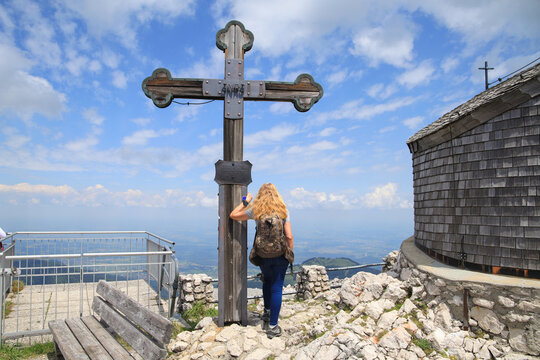 The summit cross on the top of Wendelstein Mountain, Bayrischzell - Bavaria, Germany