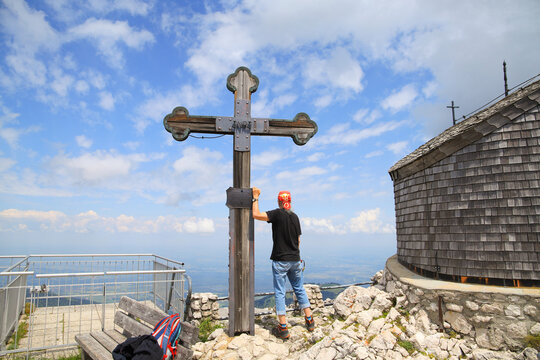 The summit cross on the top of Wendelstein Mountain, Bayrischzell - Bavaria, Germany