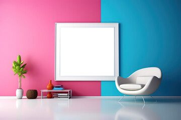 empty wall decor picture frame in contemporary minimal style living room, mockup idea, Generative Ai