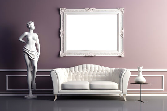 empty wall decor picture frame in contemporary minimal style living room, mockup idea, Generative Ai