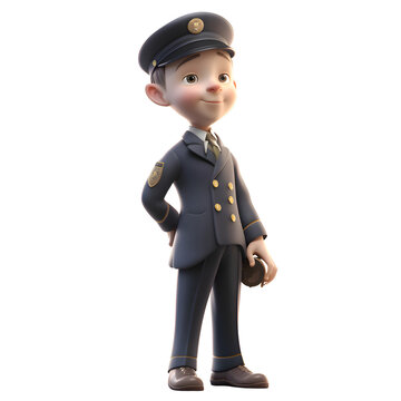 3D Illustration of a Little Policeman with a briefcase