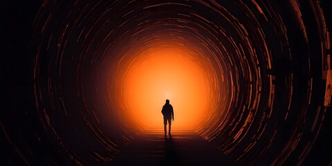 Staring into the abyss. Light at the end of the tunnel. Abstract silhouette background wallpaper