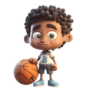 3D Render of an African American Boy with a Basket Ball