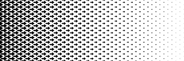 horizontal black halftone of arrow design for pattern and background.