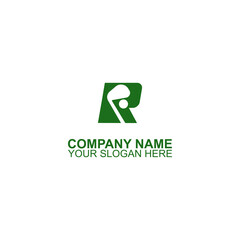 R letter logo with negative space silhouette of golf ball and club.