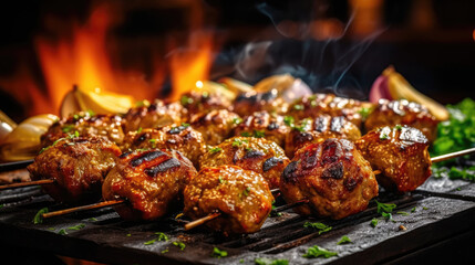 Delicious grilled meatballs being grilled