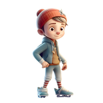 3d rendering of a cute little boy skating on ice skates