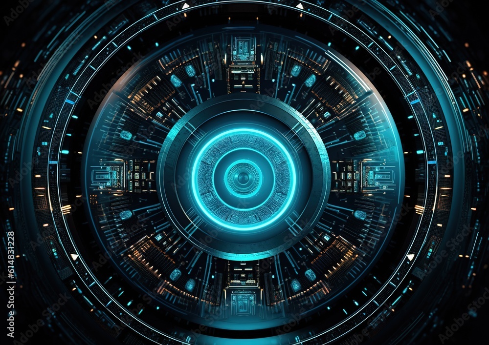 Aufkleber abstract style on a blue background. display in futuristic cyberpunk style...