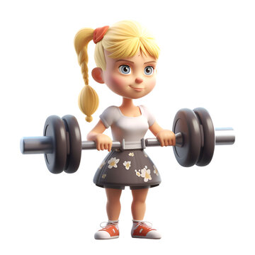 3D digital render of a cute little girl lifting a barbell