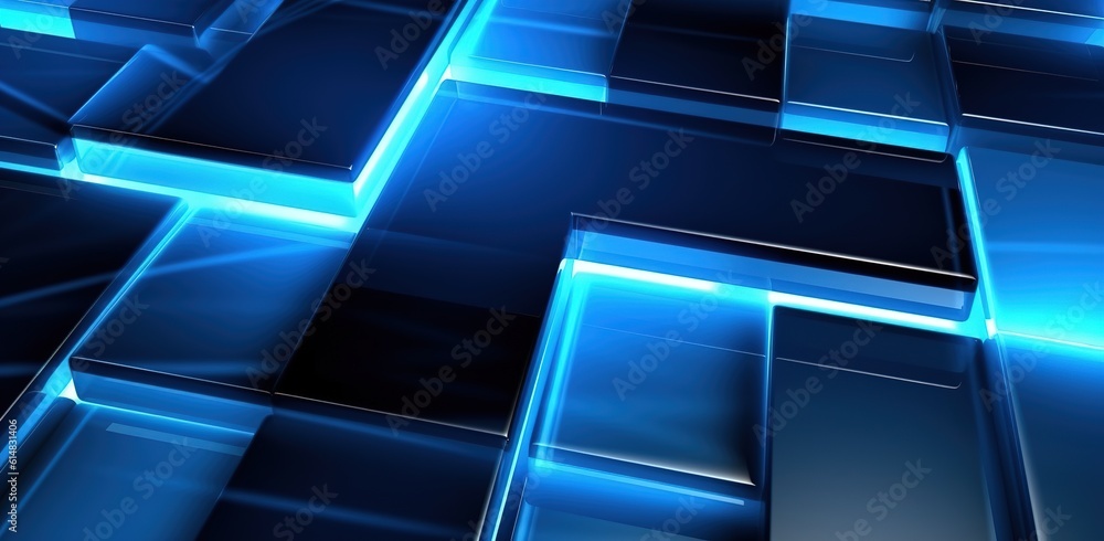 Poster abstract geometric background with blue 3d flying cubes. modern abstract business template with a bl