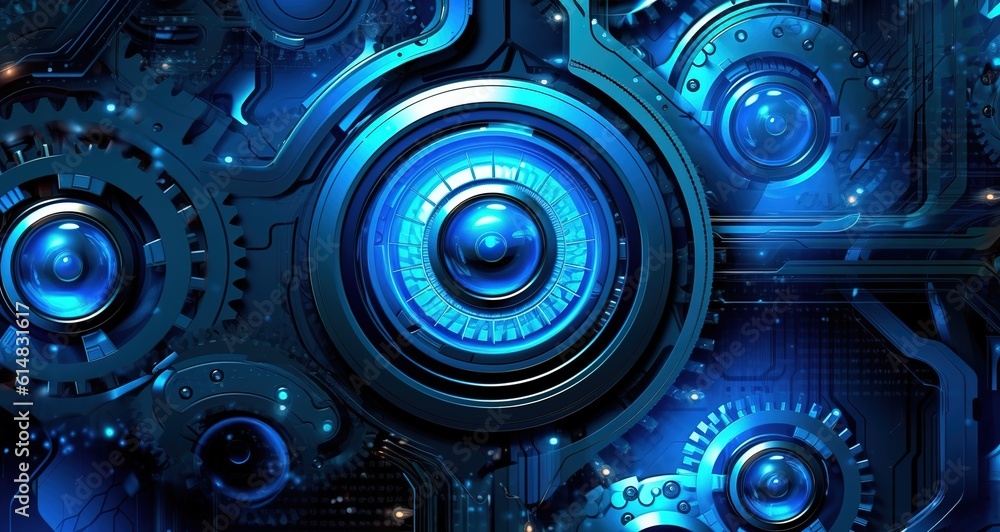 Poster abstract style on a blue background. display in futuristic cyberpunk style...