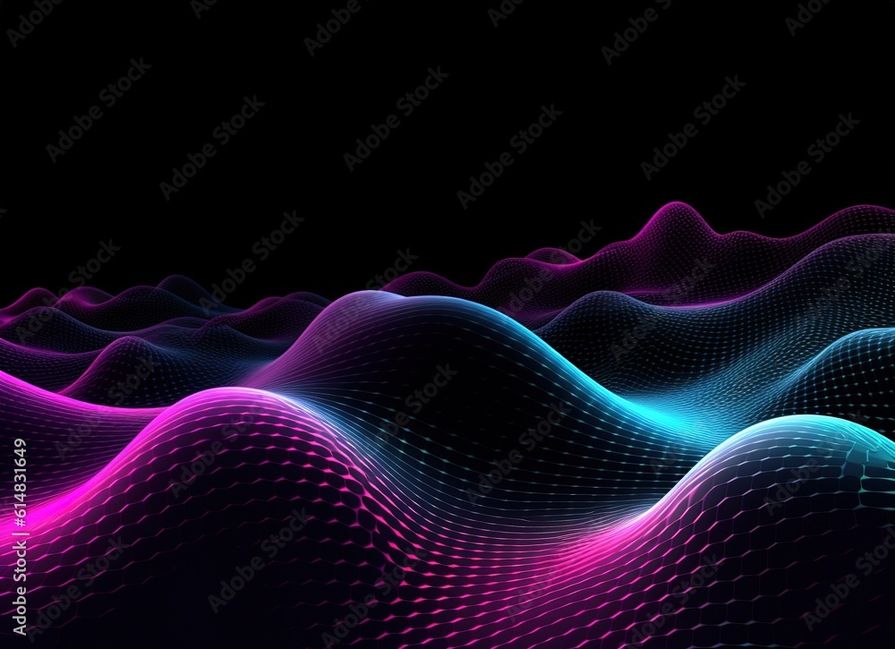 Poster sound waves oscillating with the glow of light, abstract technology background