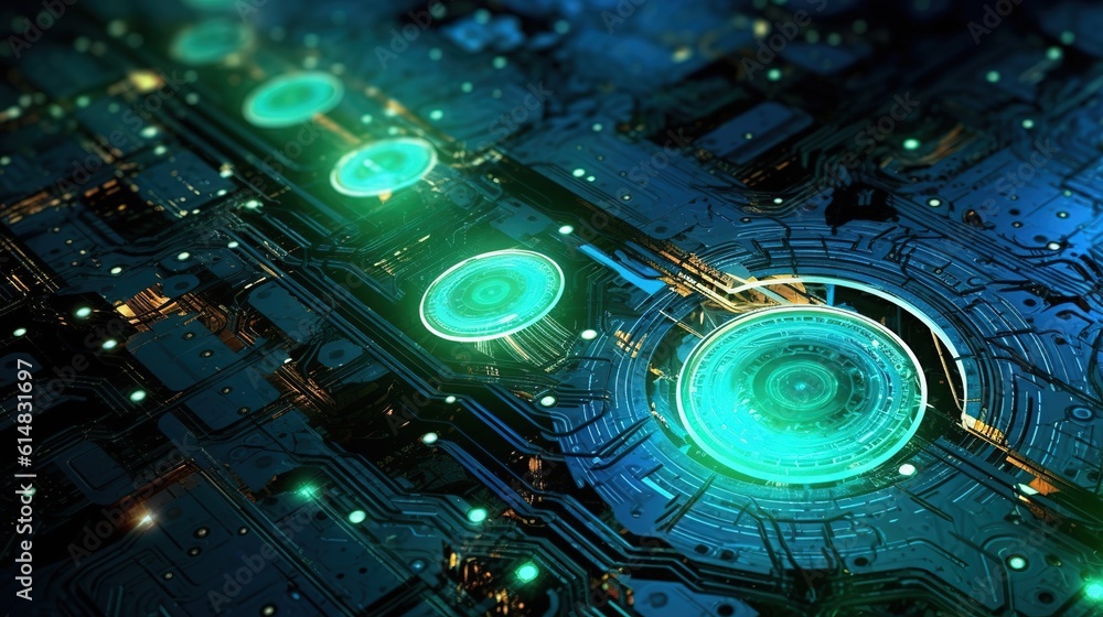 Poster abstract style on a blue background. display in futuristic cyberpunk style...