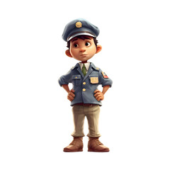 3D illustration of a cute police officer standing isolated on white background