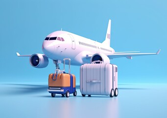 A minimalistic design of an airplane and a suitcases 