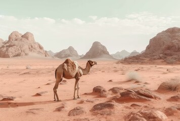 Camel in desert landscape, generative ai