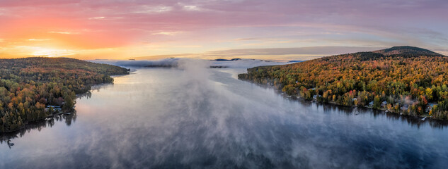 Panorama Sunrise at Rangeley Lakes - autumn scenic drive - Maine 