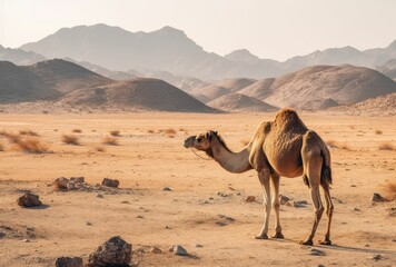 Camel in desert landscape, generative ai