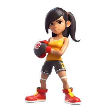 3d illustration of a female boxer with boxing gloves. isolated white background