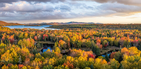 Fototapeta na wymiar Sunrise on the Rangeley Lakes Scenic Byway - autumn scenic drive - Maine - Shelton Noyes Overlook area