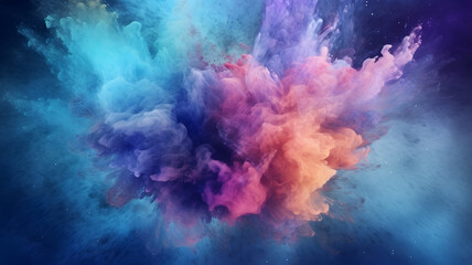 Fototapeta na wymiar Explosion of blue, aqua and violet dust in center canvas