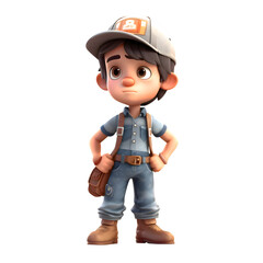 3D Render of a Little Boy with a helmet and overalls