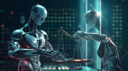 AI ethics or AI Law concept. Developing AI codes of ethics. Compliance, regulation, standard , business policy and responsibility for guarding against unintended bias in machine learning algorithms