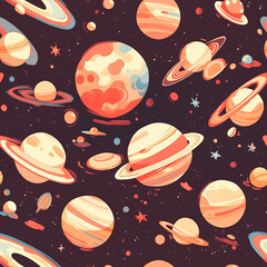Planets in space cute seamless repeat pattern