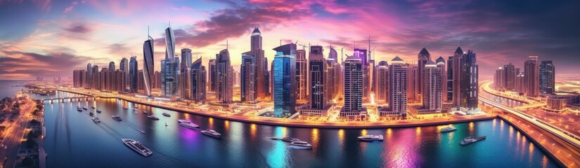 Naklejka premium Panorama of the city and river, generative ai