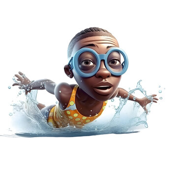 3D digital render of a little boy swimming in a pool isolated on white background
