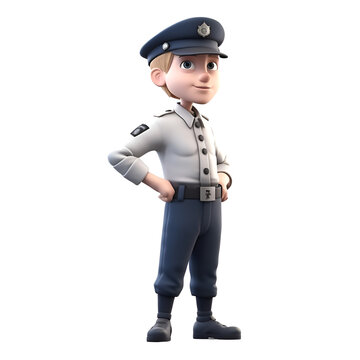 3D illustration of a police officer standing with hands on his hips