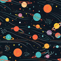 Planets in space cute seamless repeat pattern