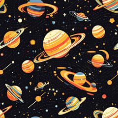 Planets in space cute seamless repeat pattern