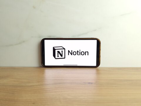 Konskie, Poland - June 17, 2023: Notion productivity software logo displayed on mobile phone screen