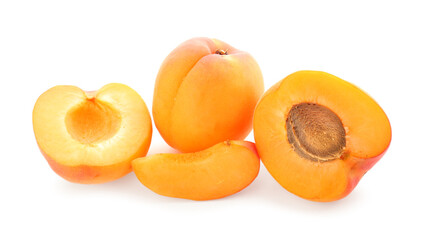 Ripe apricots isolated on white background