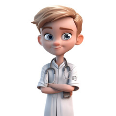 3D Render of Cartoon Doctor with stethoscope around his neck