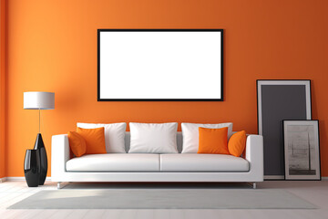 empty wall decor picture frame in contemporary minimal style living room, , mockup idea, Generative Ai
